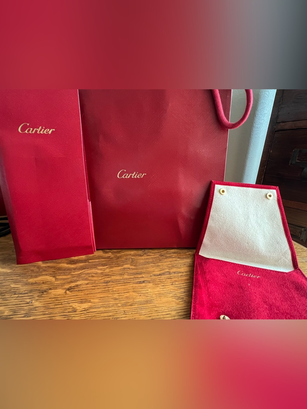 Authentic Cartier Bracelet Pouch and Red Gift Bag